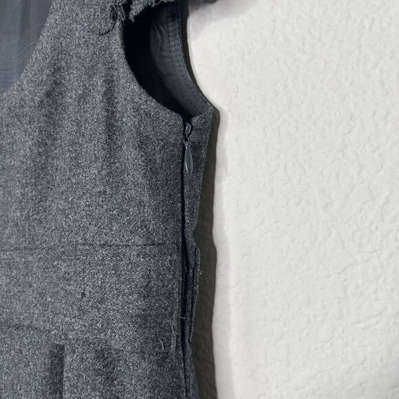 Cynthia Steffe Laser Cut Layered Ruffle Pleated Hem Pocketed Gray Wool Dress 2 - Picture 9 of 14